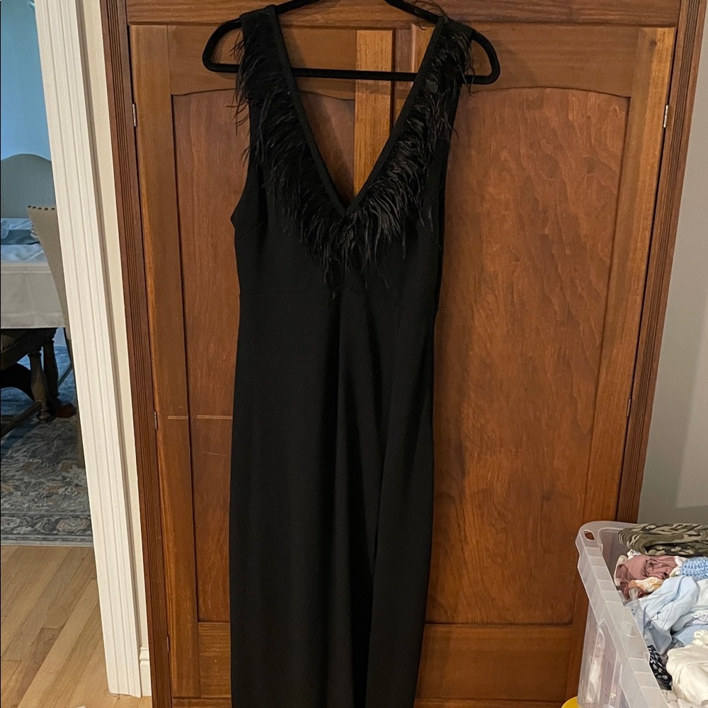 Lulu's Black Maxi Dress with Feather Trim